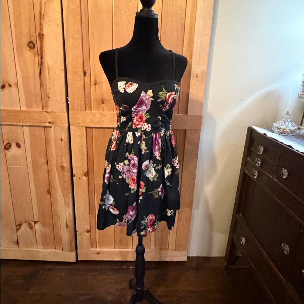 Floral Black Strapless Dress - Picture 1 of 3